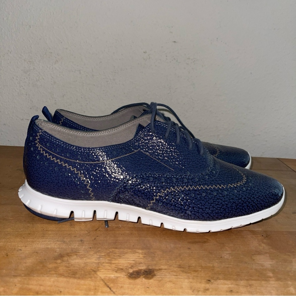 Cole Haan ZeroGrand Wingtip Women's Blue Patent Leather Oxfords Sz 7.5 W08430